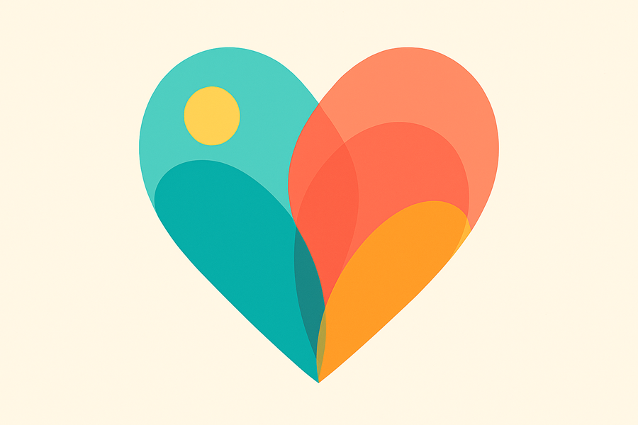 Heart with colourful overlapping circles depicting connections