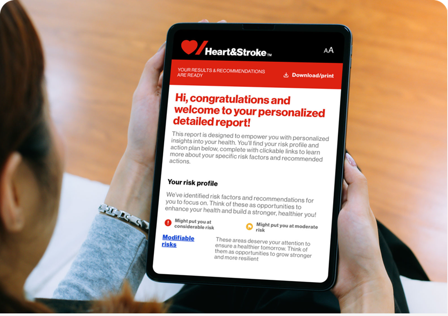 iPad with results page of the Heart and Stroke Risk Tool
