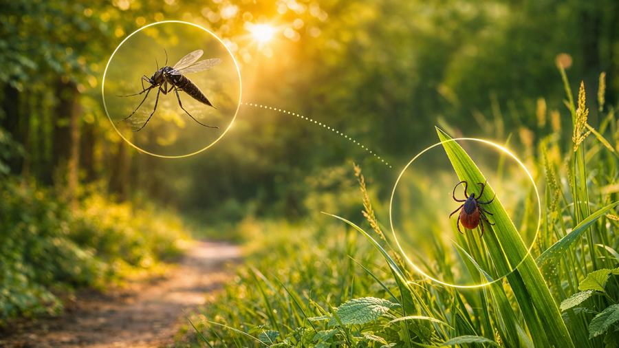 Mosquito and black-legged tick in outdoor setting